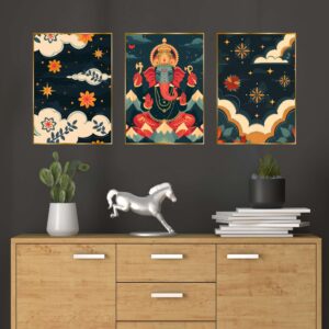Set of Three Wall Paintings for Wall Dacoration Golden Framed Wall Paintings for Living Room & Bedroom Wall Art for Home Decoration & Office Wall Décor (24x18 inch CH-GD3-6)